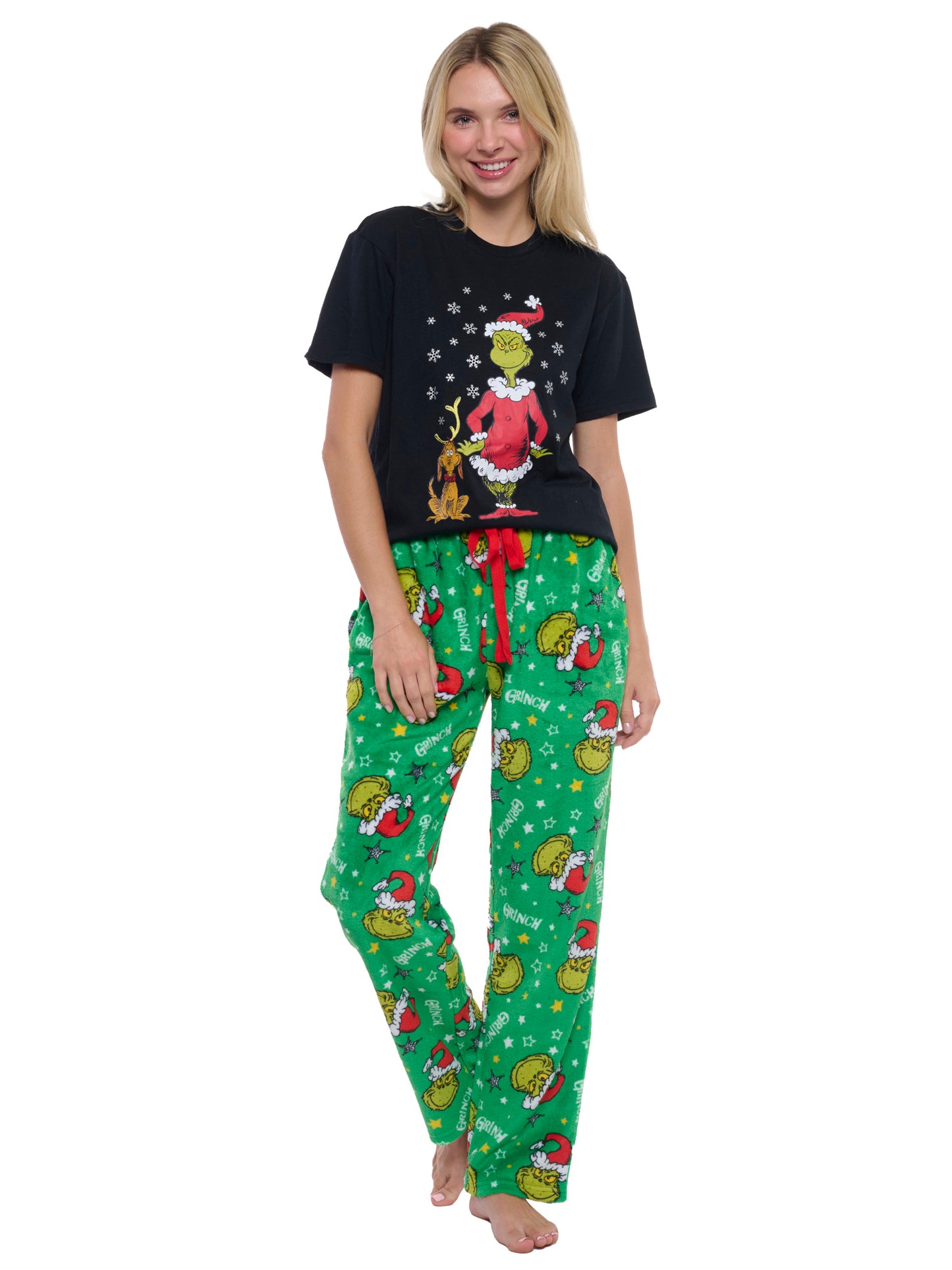Women's & Women's Plus Dr Seuss' Grinch Pajama Set T-Shirt & Plush Pants Green