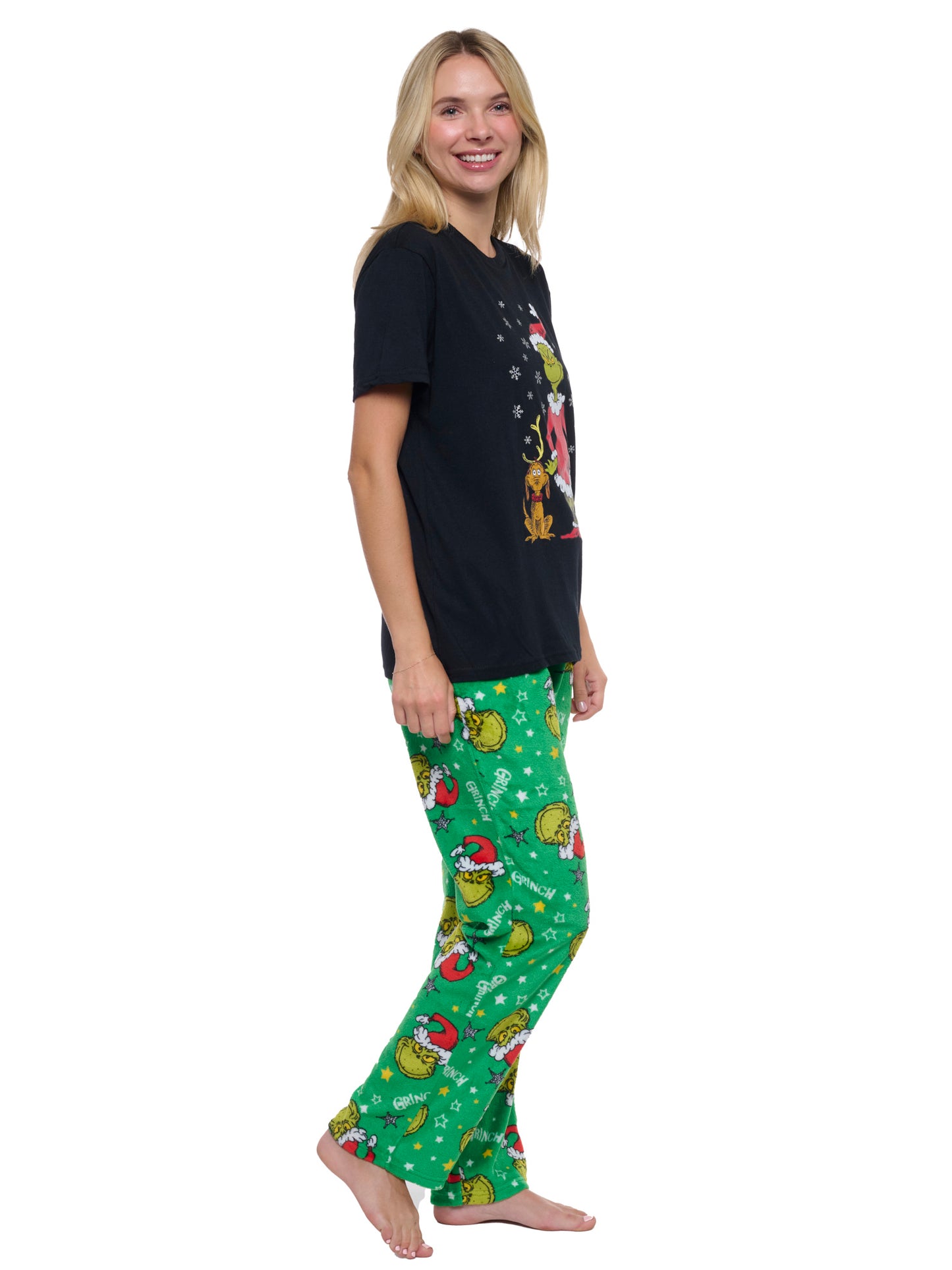 Women's & Women's Plus Dr Seuss' Grinch Pajama Set T-Shirt & Plush Pants Green