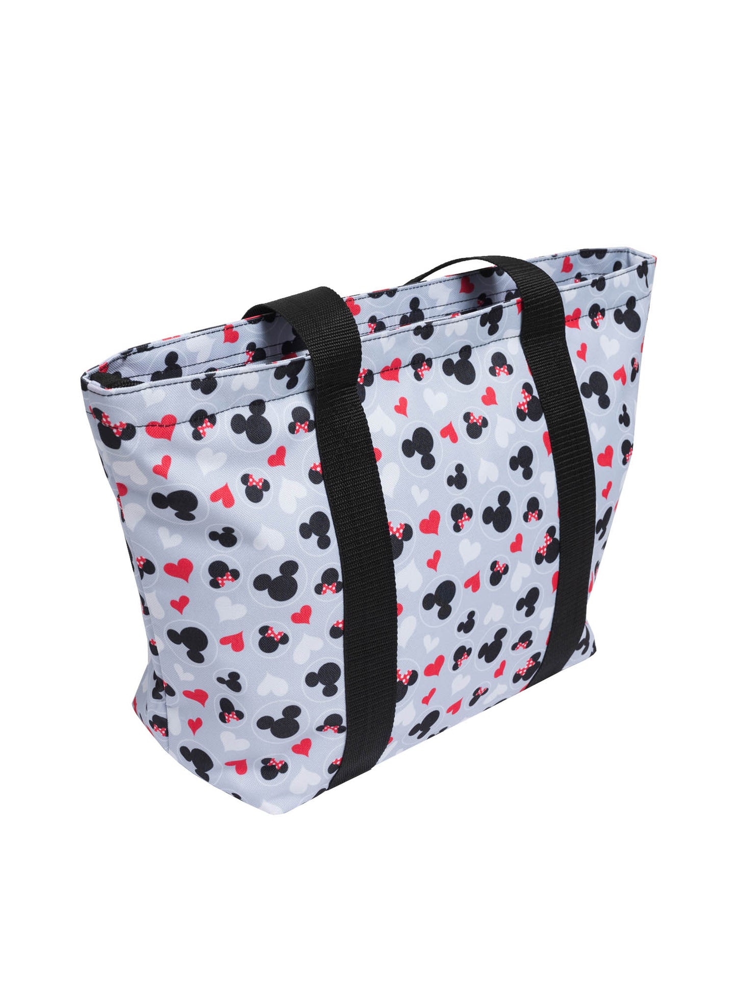 Women's Disney Mickey & Minnie Mouse Heart Icons Zip Tote Bag Gray Red White