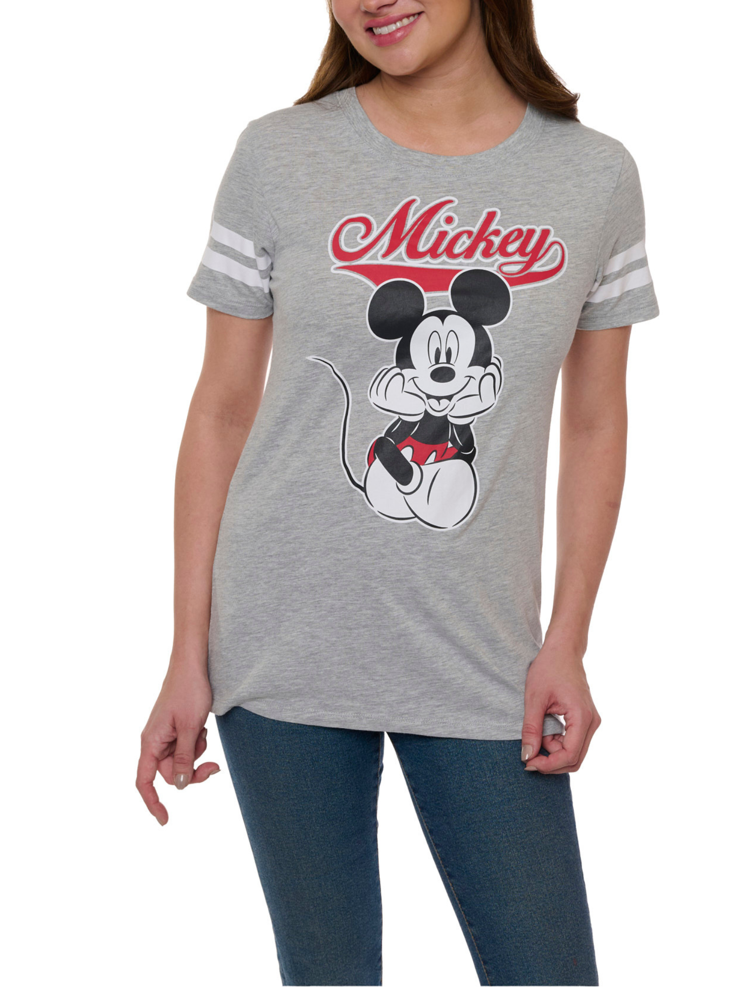 Mickey Mouse Striped Short Sleeve T-Shirt Disney Varsity Women's