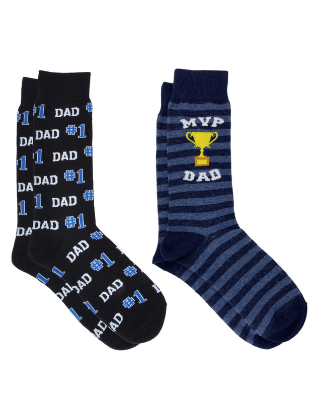 Men's Novelty Fun Socks #1 Dad & "MVP Dad" Trophy 2-Pair Father's Gift Set