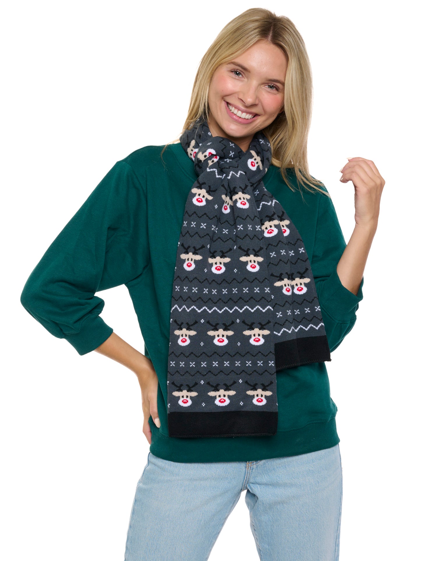 Holiday Scarves Gift Set Reindeer & Snowman Knit Scarves 70" Men Women 2-Pack