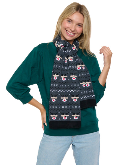 Holiday Scarves Gift Set Reindeer & Snowman Knit Scarves 70" Men Women 2-Pack