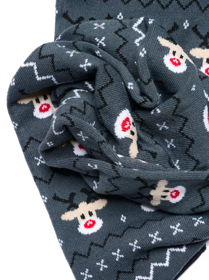 Holiday Scarves Gift Set Reindeer & Snowman Knit Scarves 70" Men Women 2-Pack