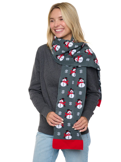 Holiday Scarves Gift Set Reindeer & Snowman Knit Scarves 70" Men Women 2-Pack