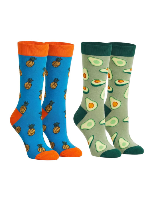 Men's Pineapple Tropical Socks & All-Over Print Avocado Dress Socks 2-Pair Set