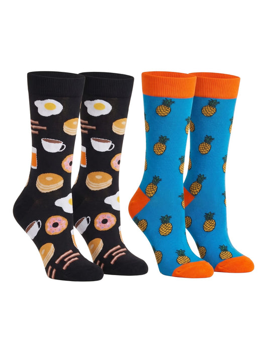 Men's Pineapple Tropical Socks & Breakfast Foods Novelty Dress Socks 2-Pair Set