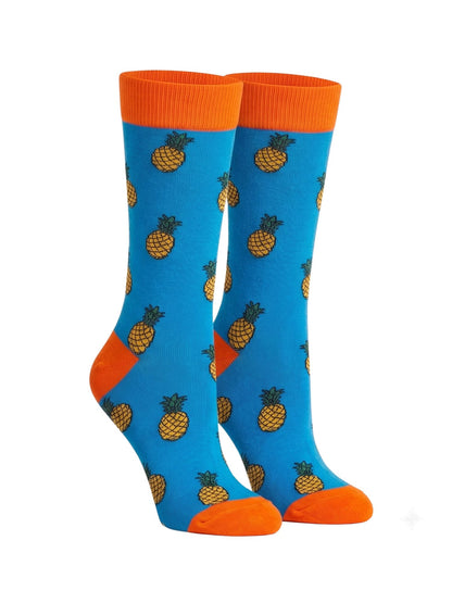 Men's Pineapple Tropical Socks Size 10-13 Turquoise Orange