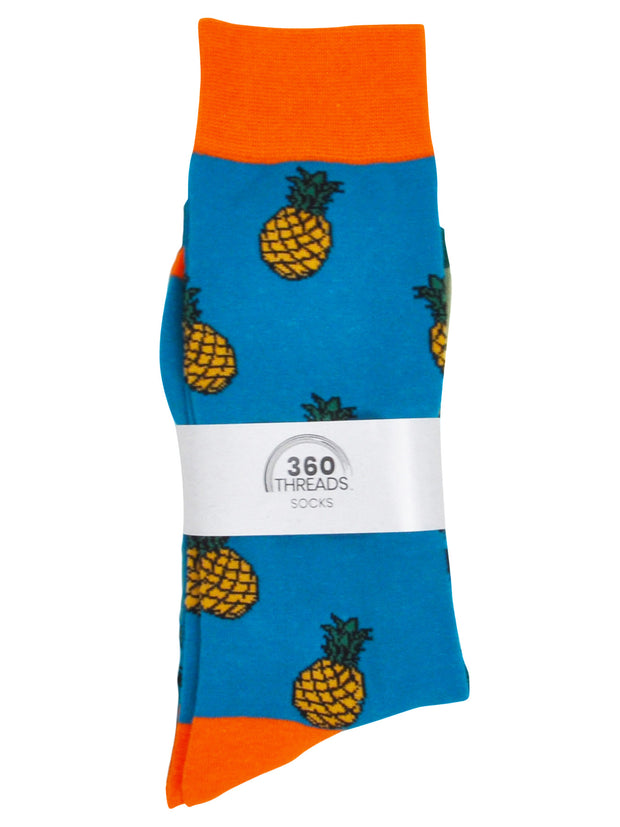 Men's Pineapple Tropical Socks Size 10-13 Turquoise Orange