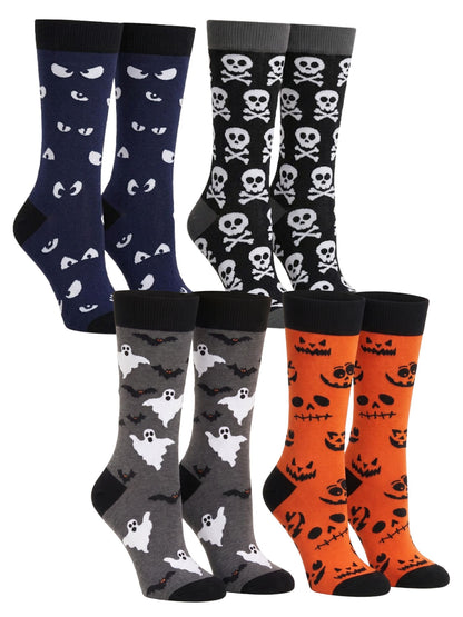 Men's Halloween Socks Jack O' Lanterns Bats Spooky Eyes Skulls 4-Pair Set