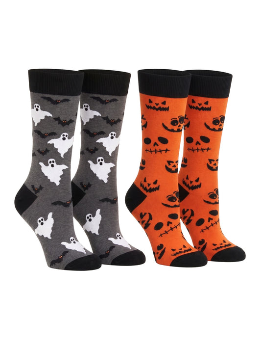 Men's Halloween Socks Jack O'Lanterns & Bats Ghosts 2-Pairs Size 10-13