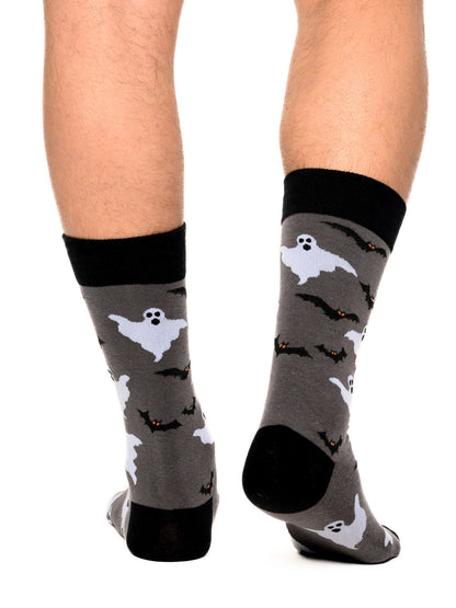 Men's Halloween Socks Jack O'Lanterns & Bats Ghosts 2-Pairs Size 10-13