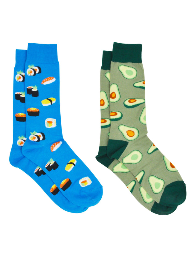 Men's Sushi & Sashimi Food Dress Socks & Avocados Novelty Dress Socks 2-Pair Set