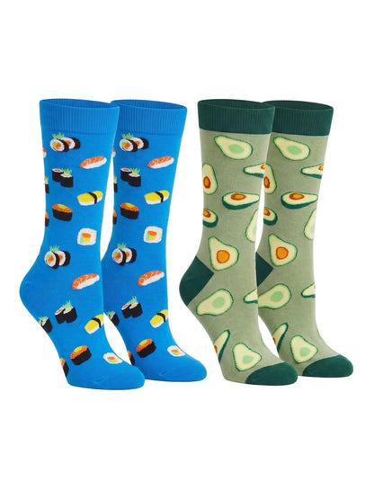 Men's Sushi & Sashimi Food Dress Socks & Avocados Novelty Dress Socks 2-Pair Set