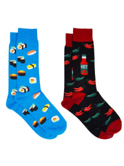 Men's Sushi & Sashimi Dress Socks & Hot Sauce Chili Peppers Socks 2-Pair Set