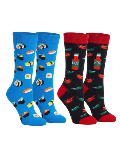 Men's Sushi & Sashimi Dress Socks & Hot Sauce Chili Peppers Socks 2-Pair Set