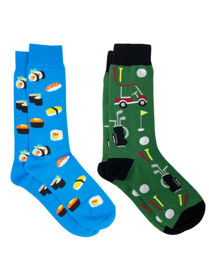Men's Sushi & Sashimi Blue & Green Golf Sports Socks Size 10-13 2 Pack Gift Set
