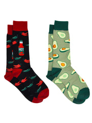 Men's Avocado & Hot Sauce Chili Peppers Novelty Dress Socks Food 2-Pair Set