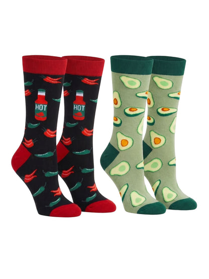 Men's Avocado & Hot Sauce Chili Peppers Novelty Dress Socks Food 2-Pair Set