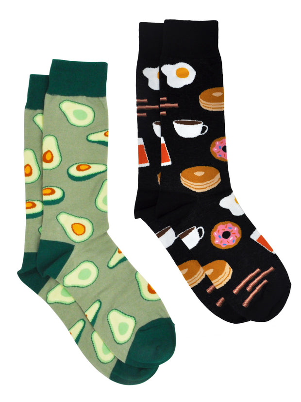 Men's Avocados Novelty Dress Socks & Breakfast Foods Socks Eggs Bacon 2-Pair Set