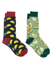 Men's Green Avocados & All-Over Taco Novelty Dress Socks Food 2-Pair Set