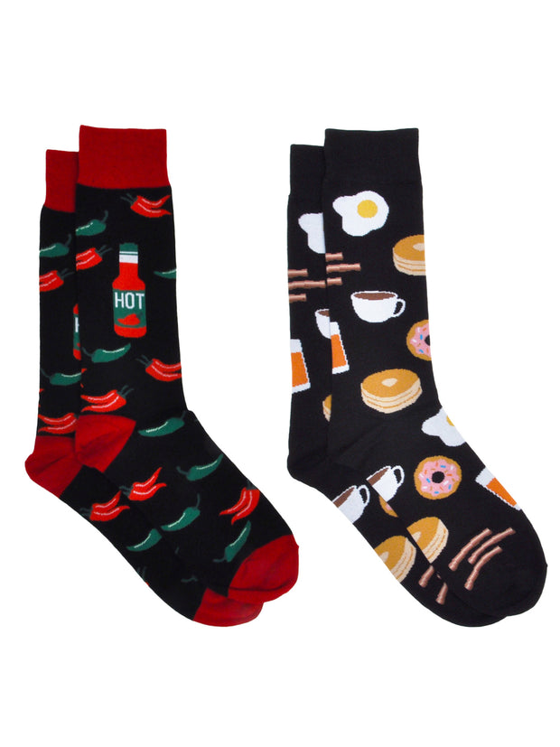 Men's Hot Sauce Peppers Socks & Breakfast Foods Eggs Bacon Socks 2-Pair Set