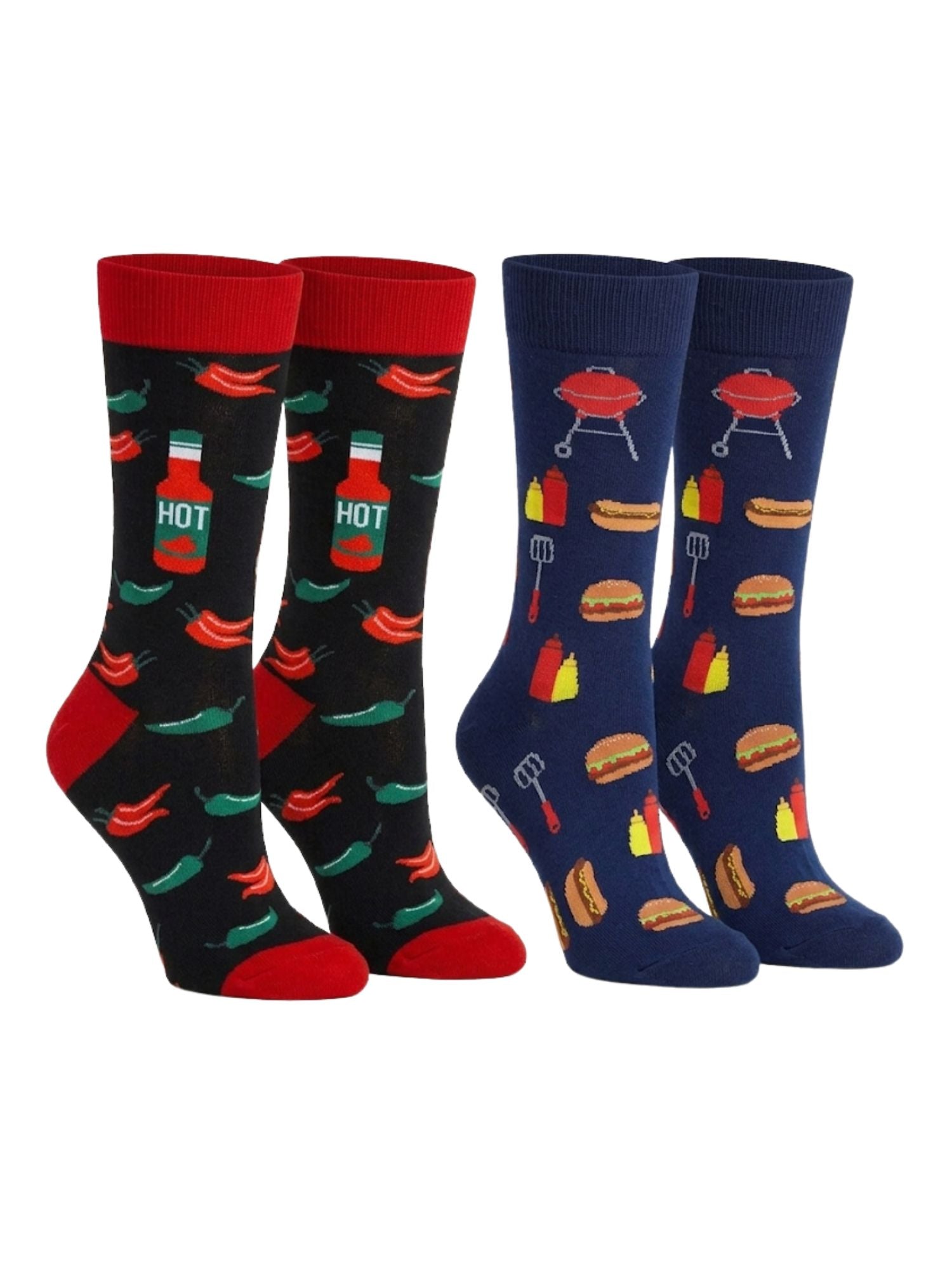 Men's Hot Sauce Chili Peppers Socks & BBQ Grill Hamburger Socks 2-Pair Set