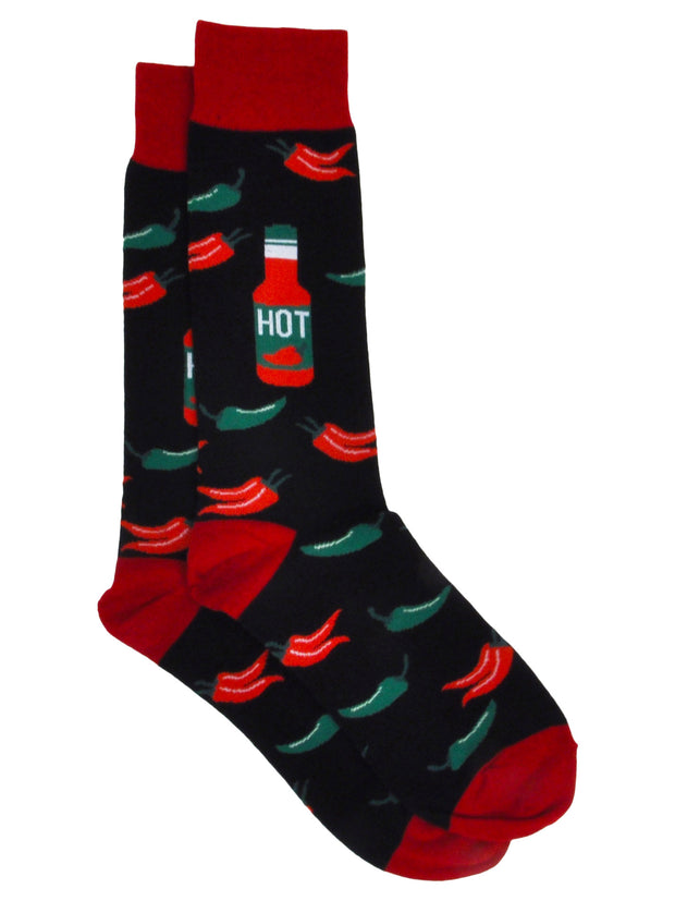 Men's Hot Sauce Chili Peppers Socks & BBQ Grill Hamburger Socks 2-Pair Set