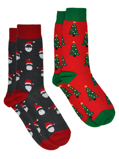 Men's Christmas Socks Santa Claus & Christmas Trees Socks Size 10-13 (2-Pairs)