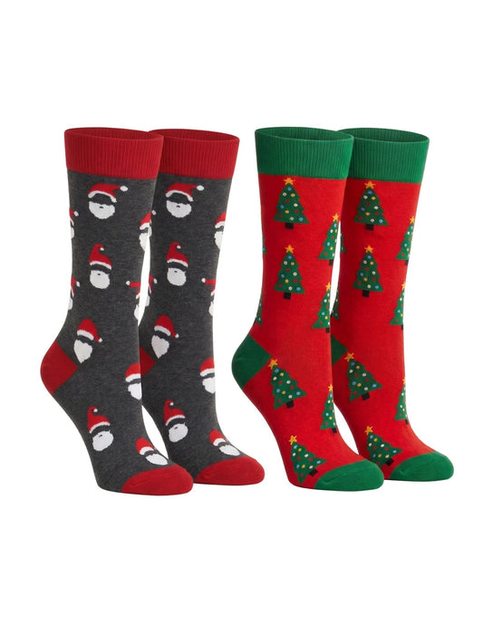 Men's Christmas Socks Santa Claus & Christmas Trees Socks Size 10-13 (2-Pairs)