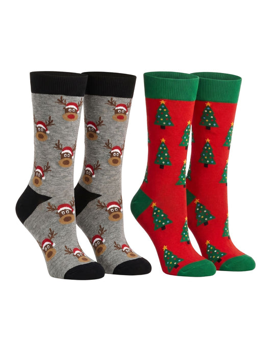 Men's Christmas Socks Reindeers & Trees & Size 10-13 (2-Pair Set)