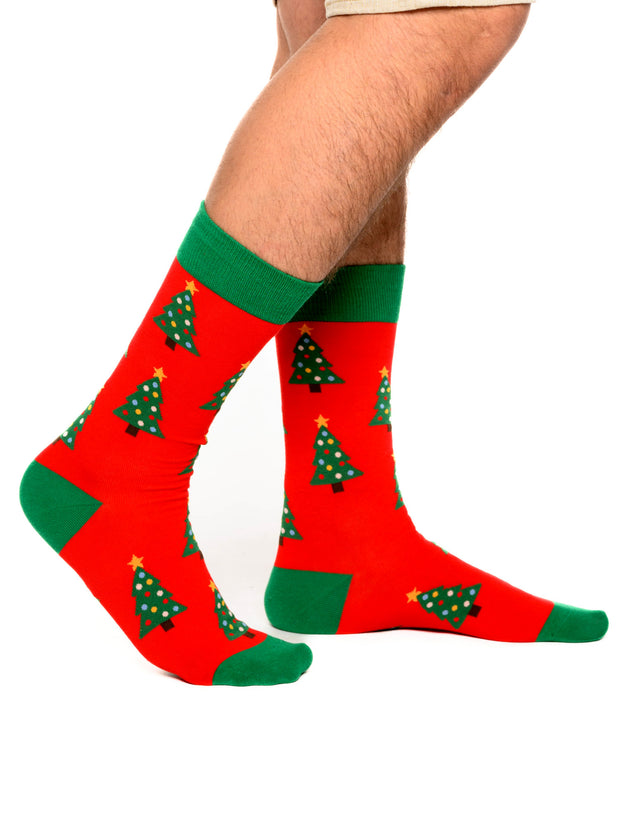 Men's Christmas Socks Reindeers & Trees & Size 10-13 (2-Pair Set)