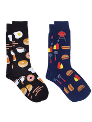 Men's Breakfast Foods Socks Eggs Bacon & BBQ Grill Hot Dog Socks 2-Pair Set