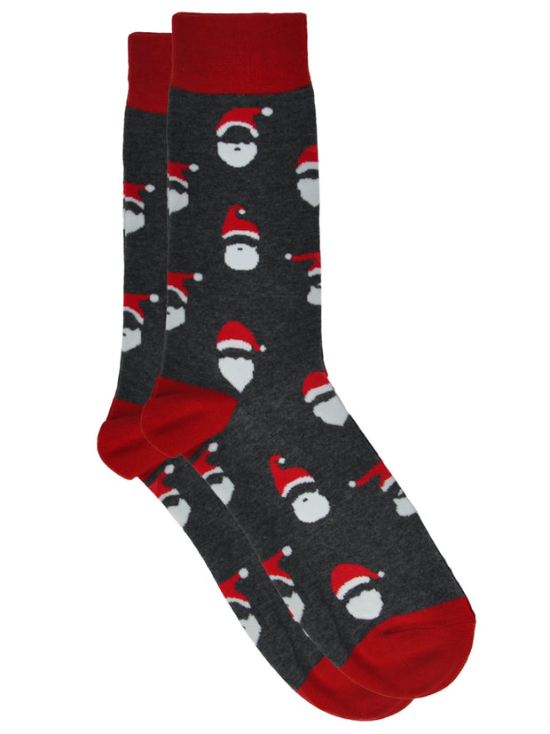 Men's Santa Claus Christmas Socks Size 10-13 Gray Red