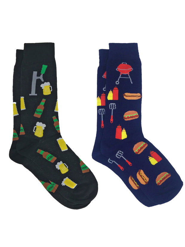 Men's Beer Mugs Fun Novelty Socks & BBQ Hot Dogs Hamburger Socks 2-Pair Set