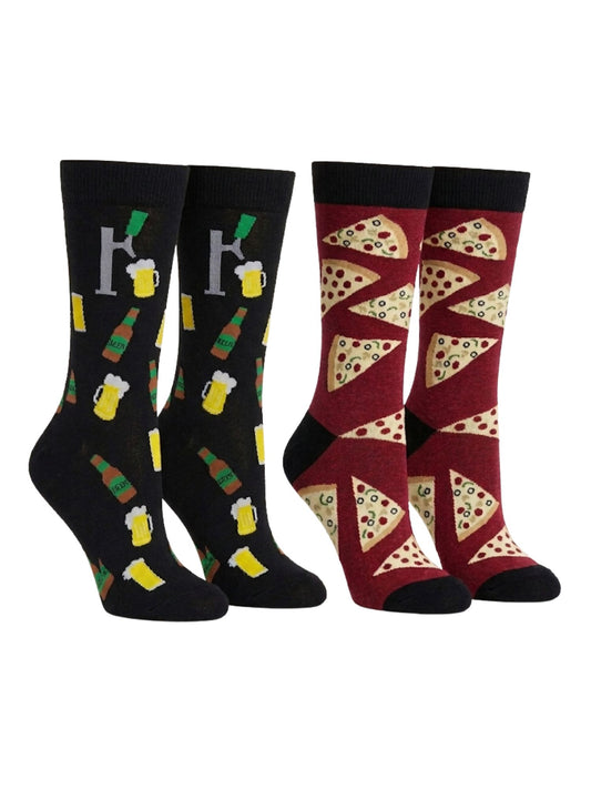 Men's Beer Mugs Socks & Pizza Pepperoni Cheese Fun Novelty Socks 2-Pair Set