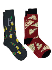 Men's Beer Mugs Socks & Pizza Pepperoni Cheese Fun Novelty Socks 2-Pair Set