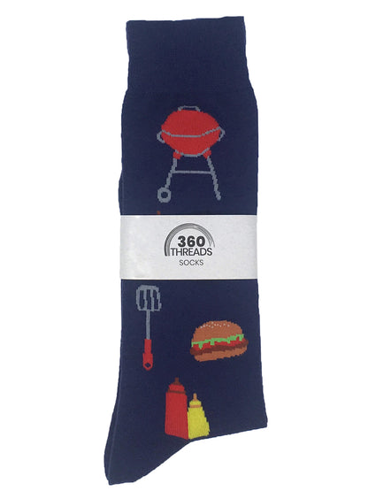 Men's Hot Sauce Chili Peppers Socks & BBQ Grill Hamburger Socks 2-Pair Set