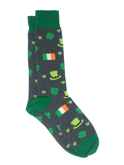 Men's St Patricks Day Socks Lucky Clovers Shamrocks Irish Flags Green (6 Pairs)