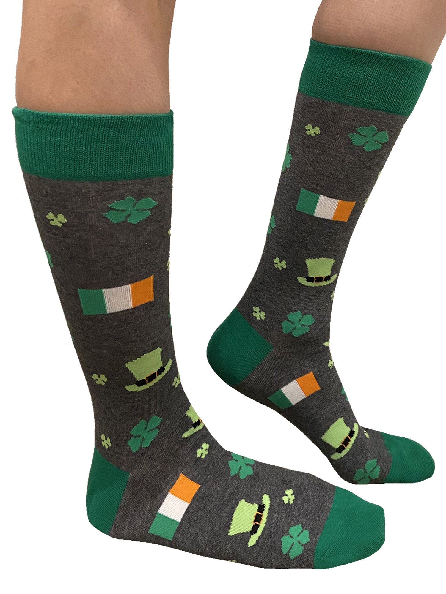 Men's St Patricks Day Irish Luck and Beer Tap w/ Mugs Socks 2-Pairs Black Gray