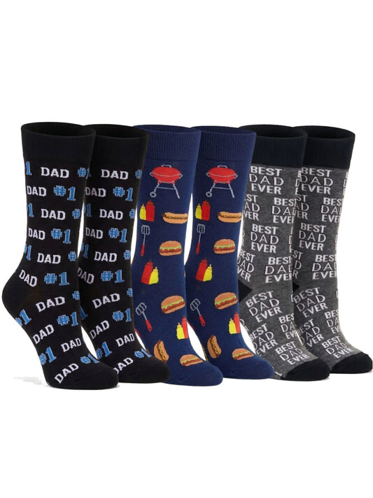 Best Dad Ever, #1 Dad and BBQ Novelty Funny Socks Father's Day 3-Pack Gift Set