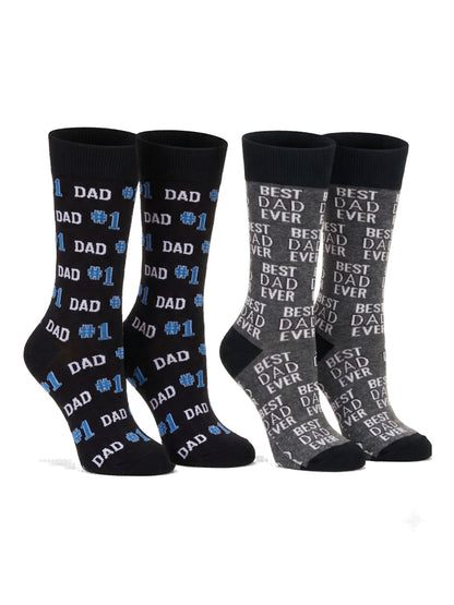 Men's Number 1 Dad & Best Dad Ever Novelty Funny Socks Father's Day 2-PACK