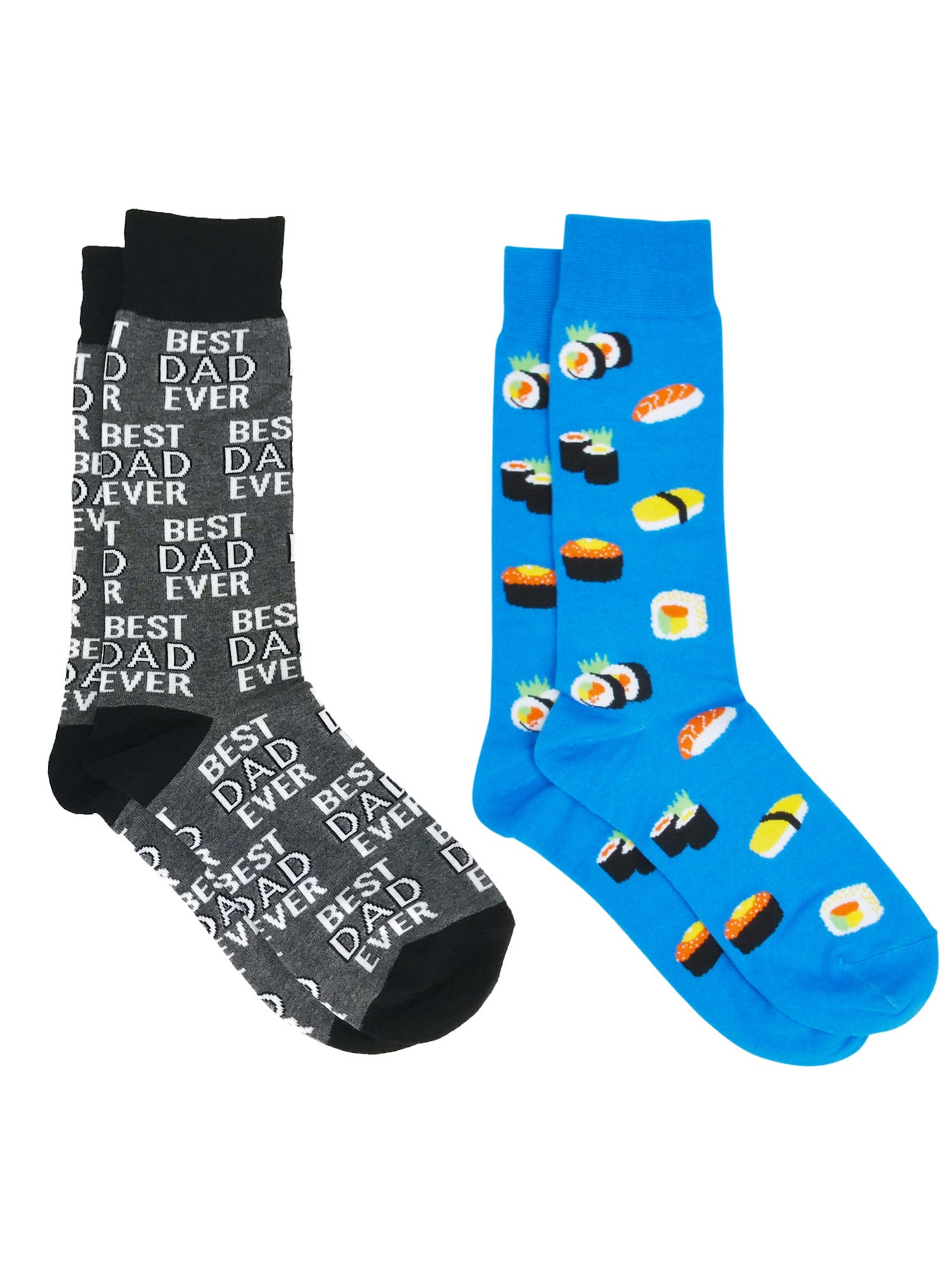 Men's Best Dad Ever Socks Grey and Sushi Rolls & Sashimi Socks All-Over Blue
