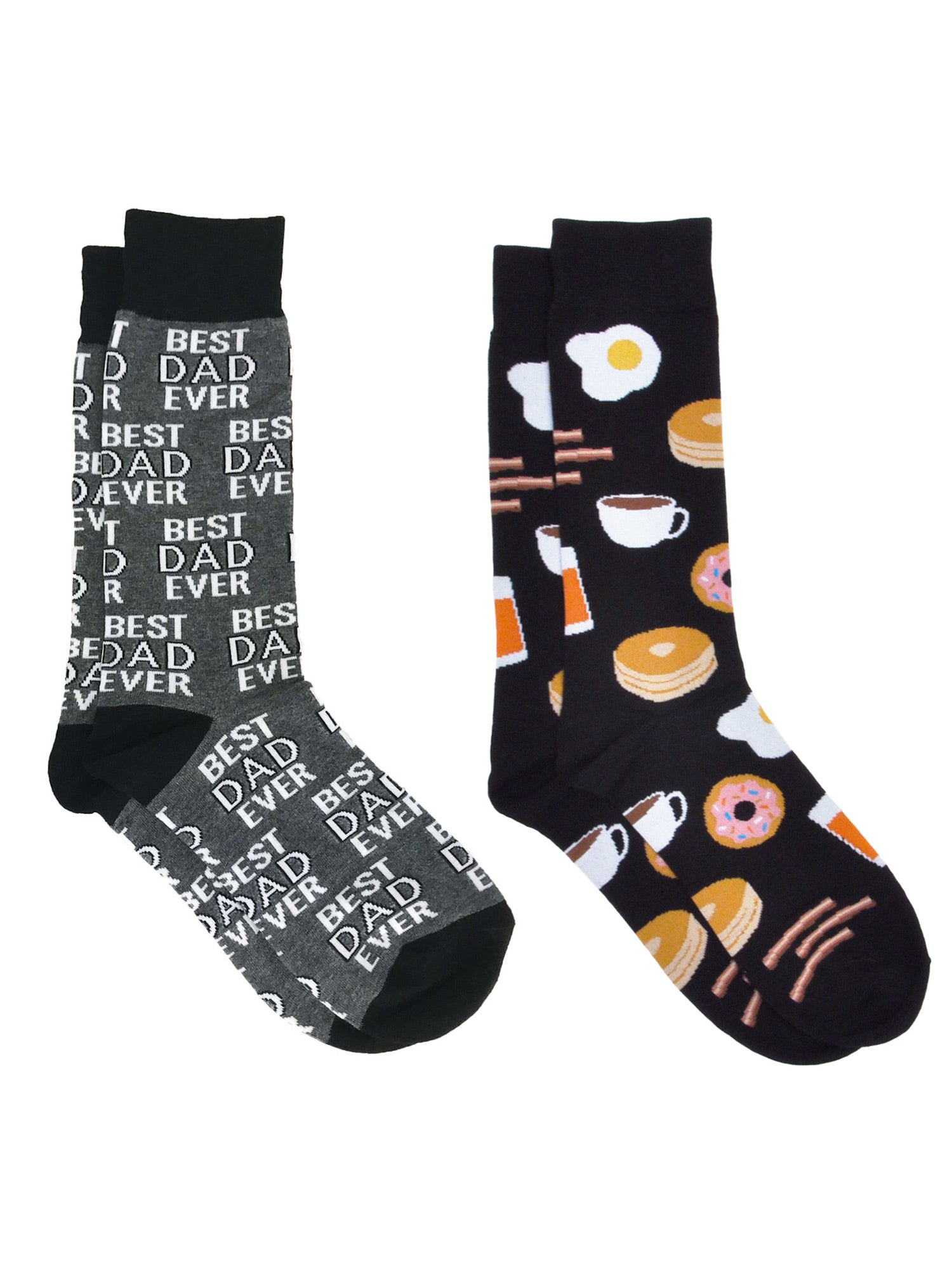 Men's Best Dad Ever Socks Grey and Breakfast Socks All-Over Eggs Bacon Coffee