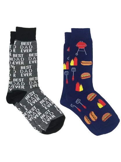 Men's Best Dad Ever Socks Grey and BBQ Grill Hot Dogs Hamburger Socks Navy
