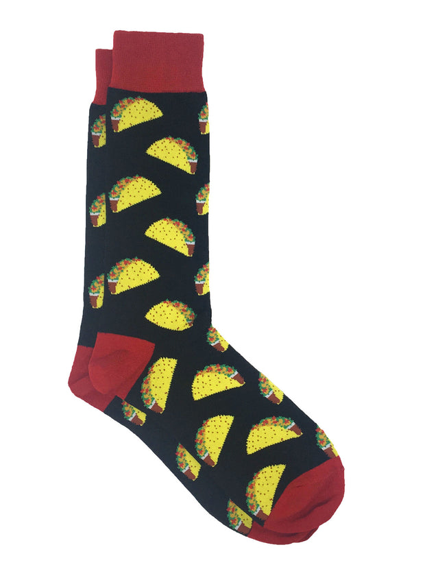 Men's BBQ Hot Dogs Socks & All-Over Taco Food Novelty Dress Socks 2-Pair Set