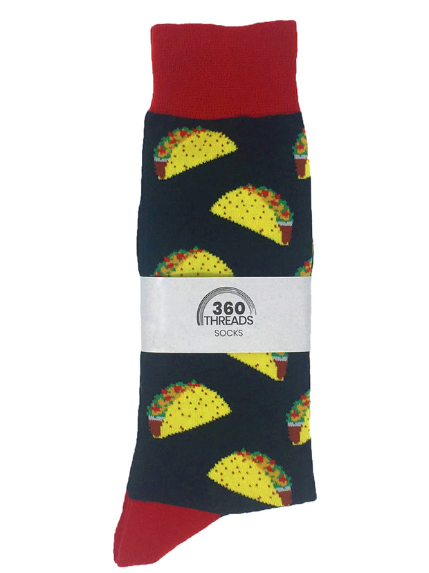 Men's All-Over Taco Food Novelty Socks Size 10-13 Black