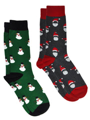 Men's Christmas Socks Snowmen & Santa Claus Novelty Size 10-13 (2-Pair Set)