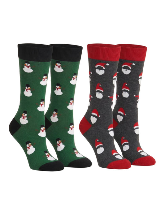 Men's Christmas Socks Snowmen & Santa Claus Novelty Size 10-13 (2-Pair Set)