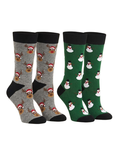 Men's Christmas Socks Snowmen All-Over Print & Reindeer Size (10-13) 2-Pair Set